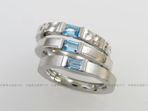 ブルートパーズで３種類デザインのリング