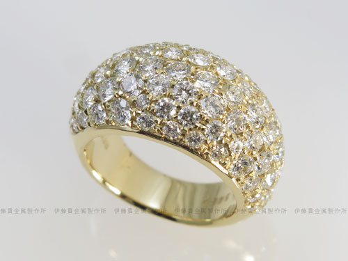 K18YGパヴェ留めリング製作