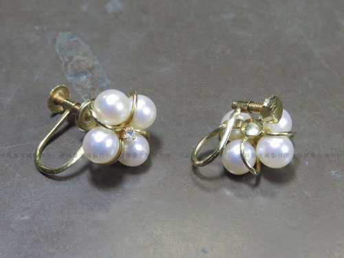 踏まれたパールイヤリングの修理