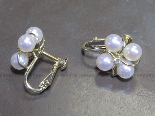 踏まれたパールイヤリングの修理